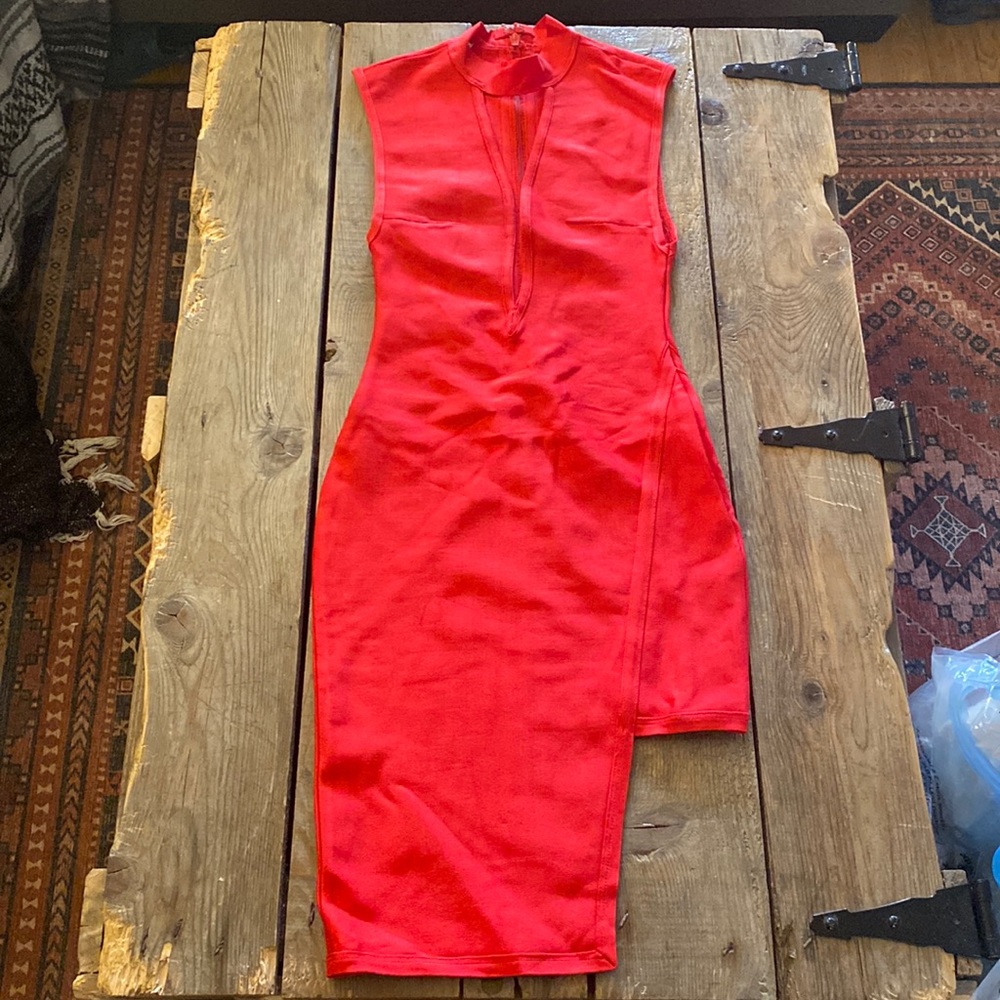 House of CB bodycon bandage plunge red dress Small